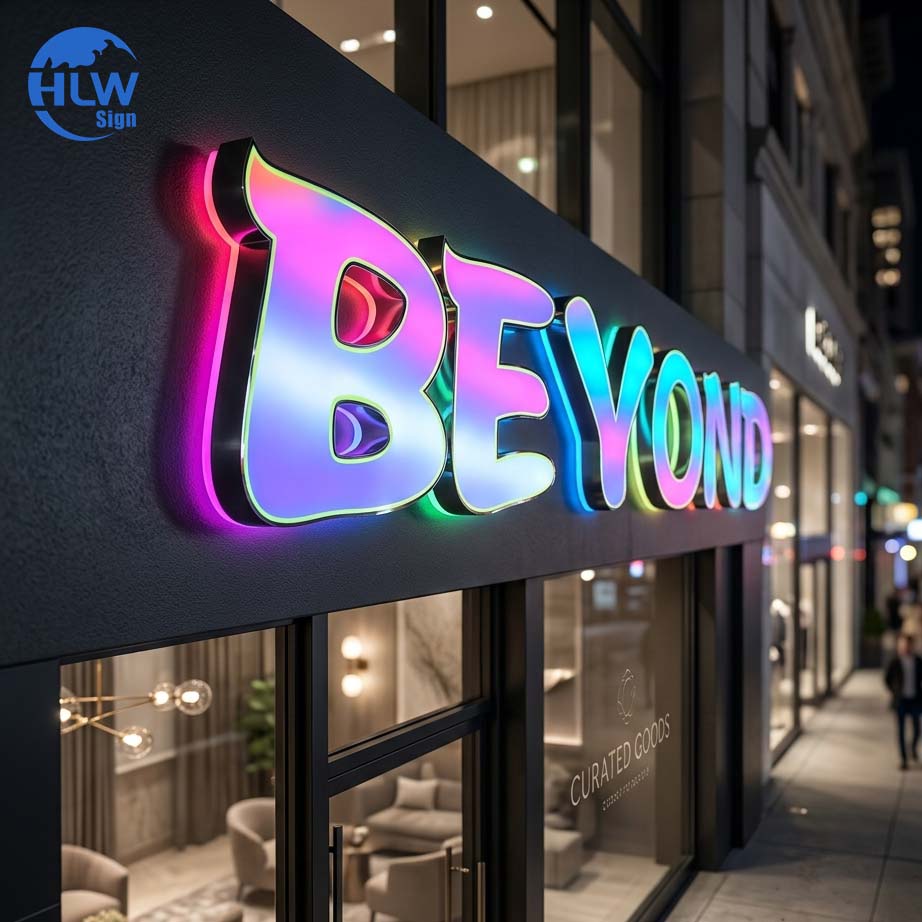 Gold halo lit interior sign for a hospitality brand