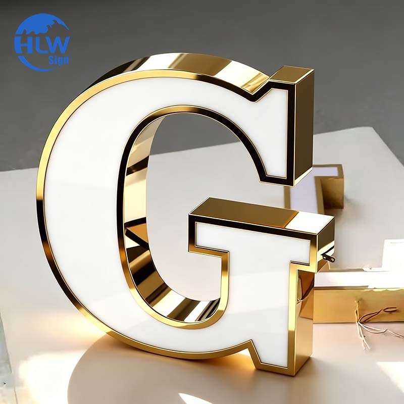 Mirror finish letters close up, showing stroke and spacing detail
